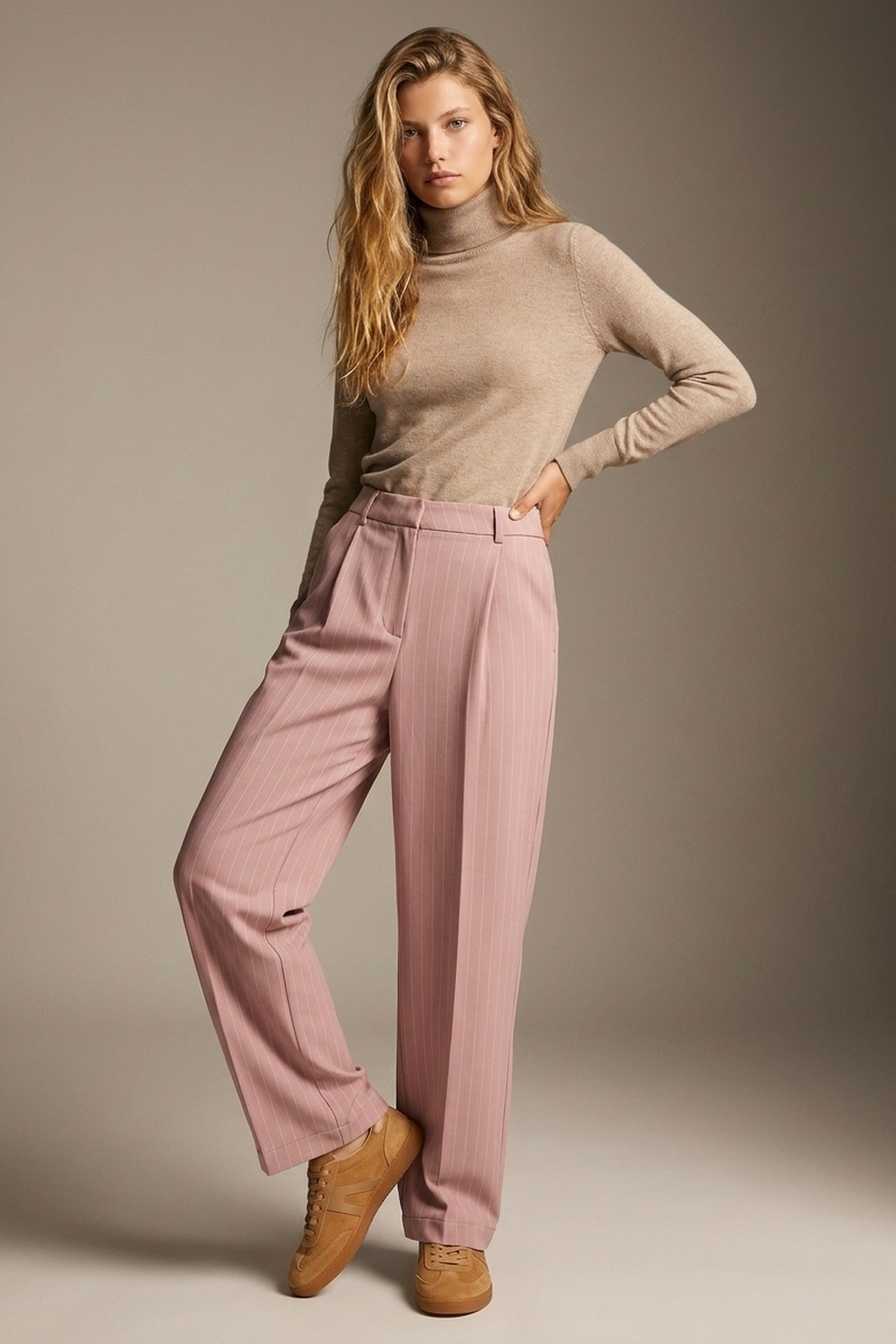 pantalones de pierna ancha plisados de tejido ligero a rayas en rosa pantalones de pierna ancha plisados de tejido ligero a rayas en rosa