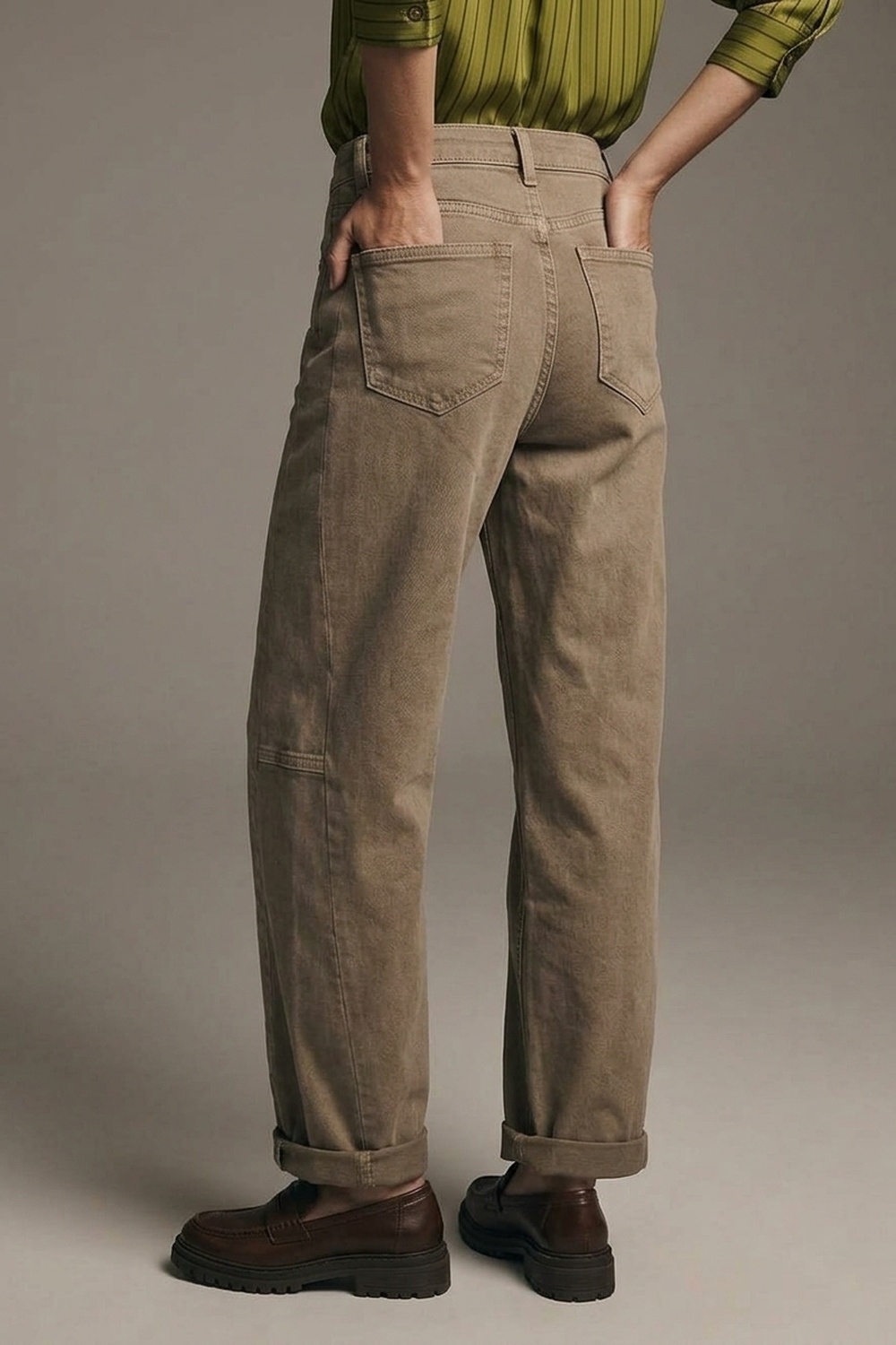 Pantalones de Sarga Casual de Pierna Ancha en Estilo Barril
