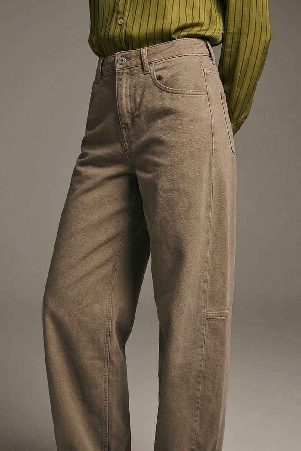 Pantalones de Sarga Casual de Pierna Ancha en Estilo Barril