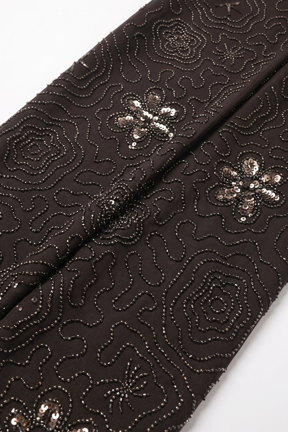Pantalones Anchos Tejidos con Lentejuelas Marrones y Cuentas Florales Pantalones Anchos Tejidos con Lentejuelas Marrones y Cuentas Florales