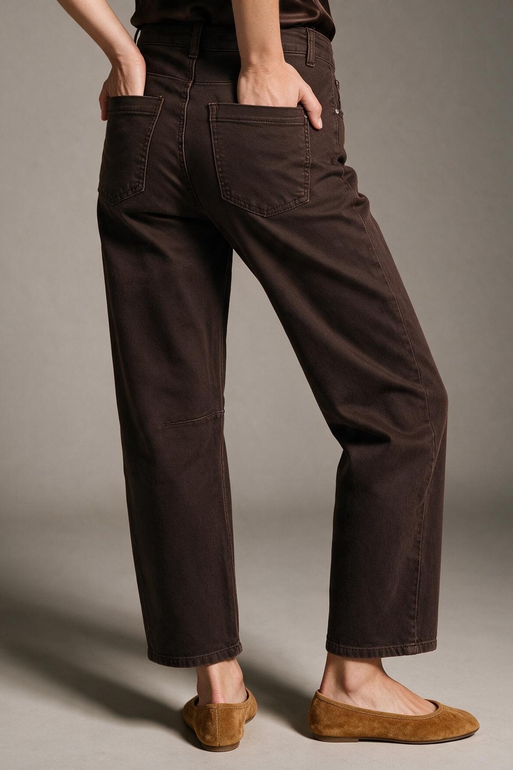 pantalones de pierna ancha con costura en la rodilla de tela suave de chocolate pantalones de pierna ancha con costura en la rodilla de tela suave de chocolate