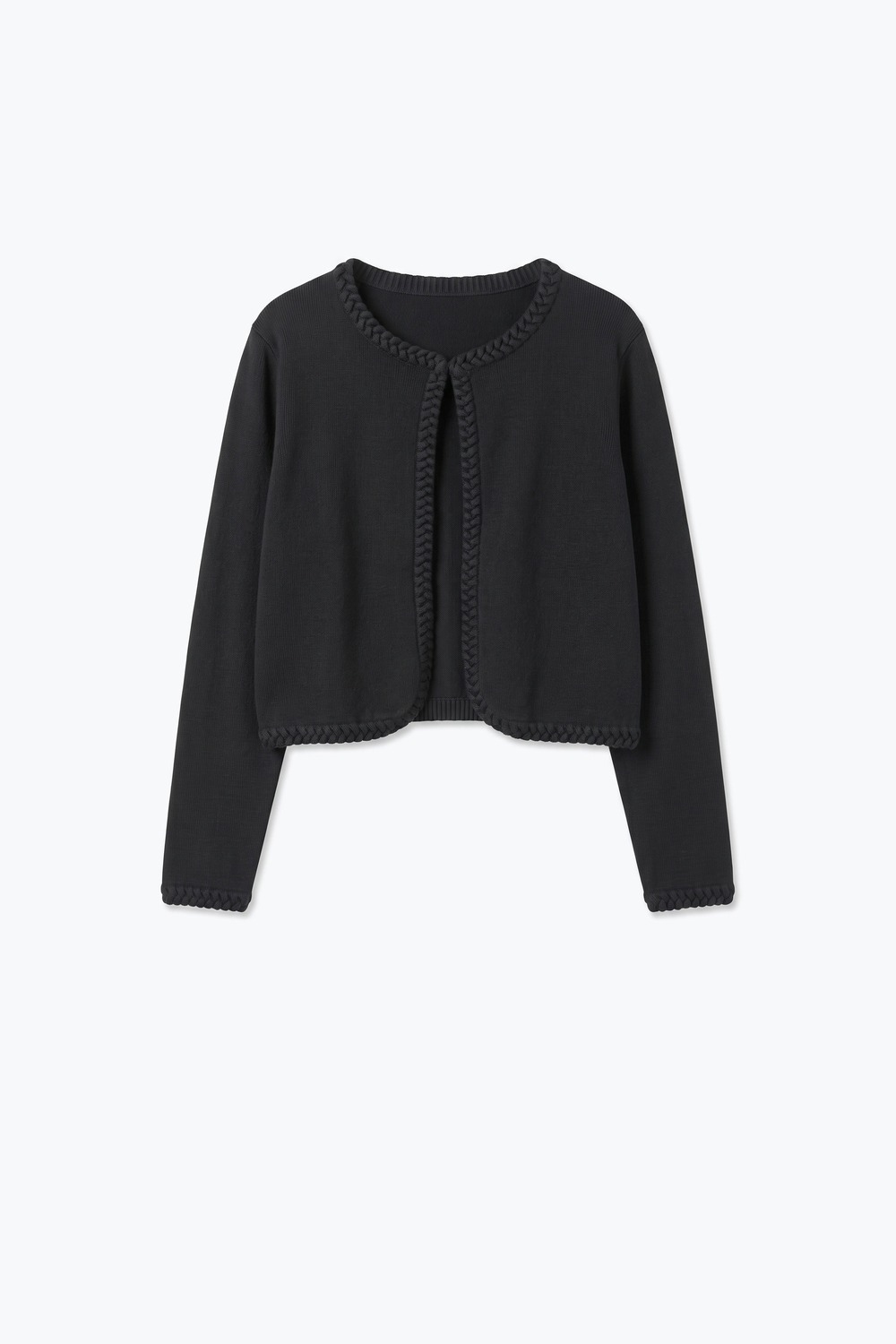 Chaqueta de Punto Fino Negra con Ribete Trenzado Recortado Chaqueta de Punto Fino Negra con Ribete Trenzado Recortado