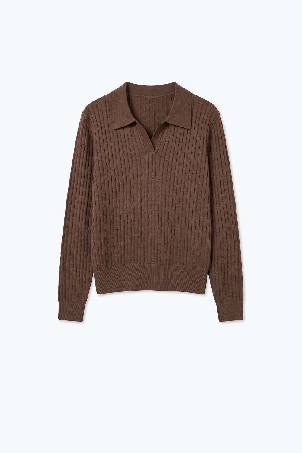 Su&eacute;ter de punto de mezcla de lana merino de camello con cuello polo abierto