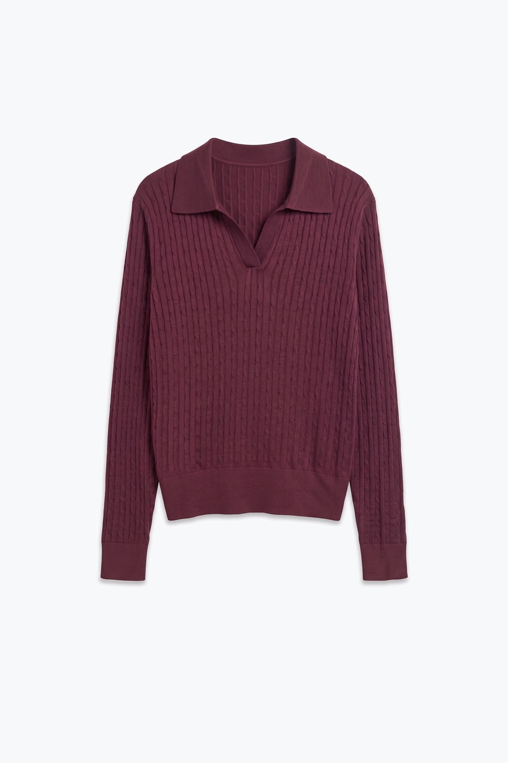 Su&eacute;ter de Punto de Lana Merino P&uacute;rpura con Cuello Polo y Escote en V