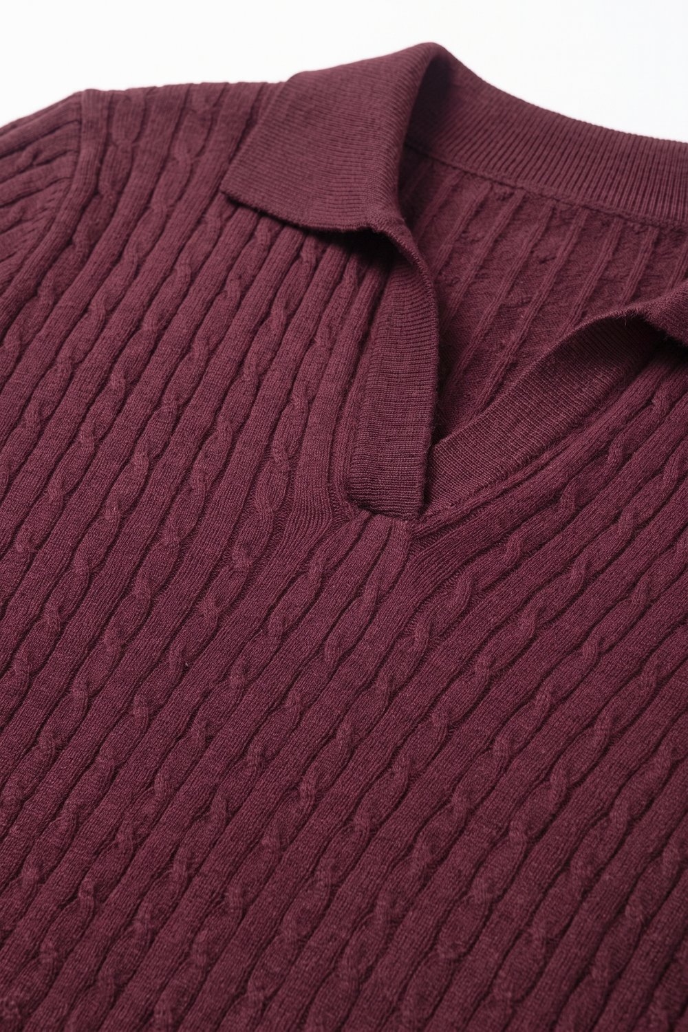 Su&eacute;ter de Punto de Lana Merino P&uacute;rpura con Cuello Polo y Escote en V