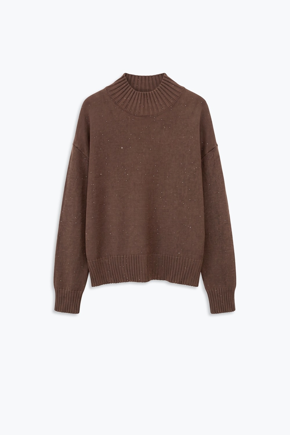 Su&eacute;ter Marr&oacute;n de Cuello Alto con Lentejuelas Adornadas de Tejido Suave con Canal&eacute;