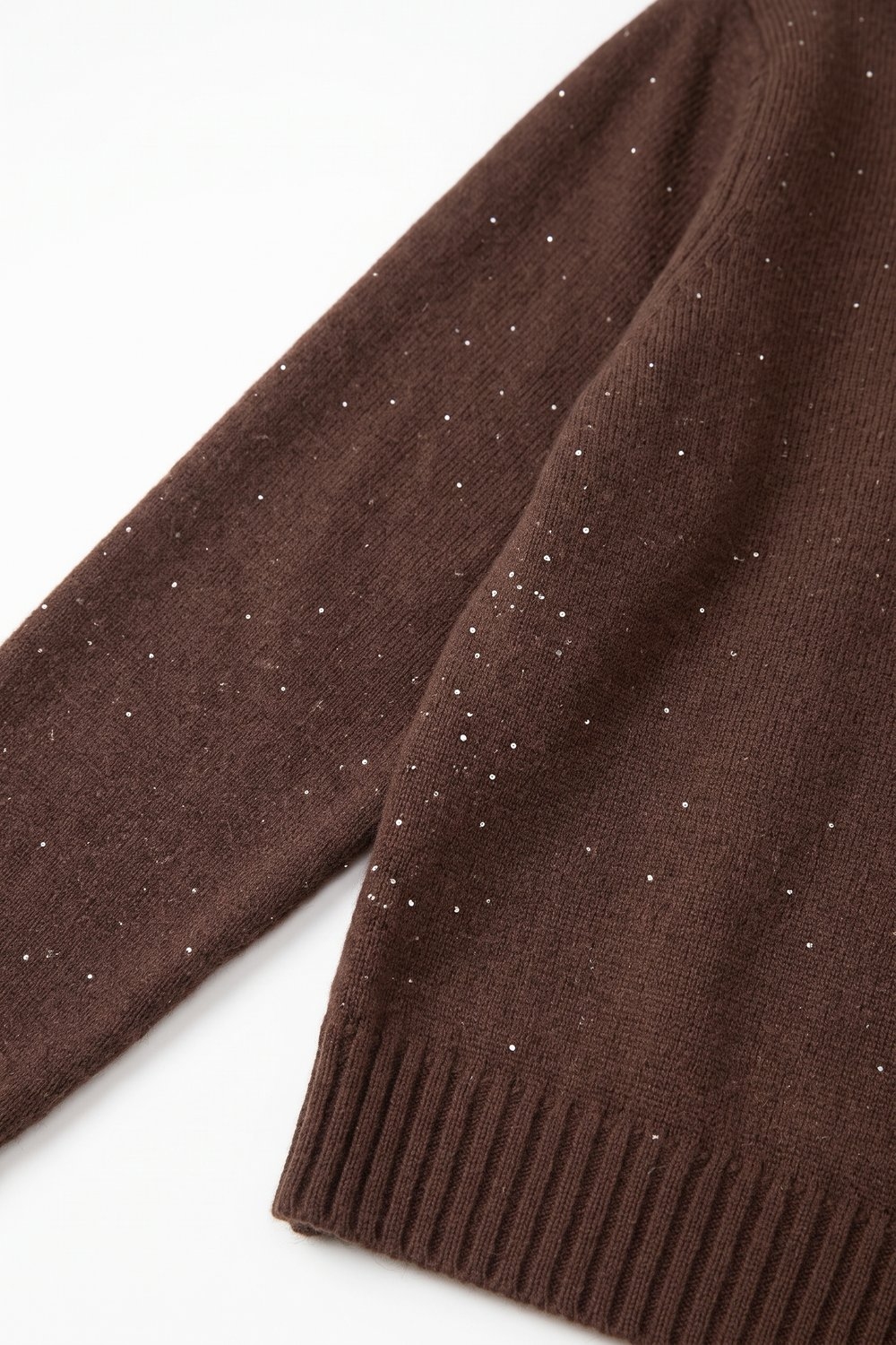 Su&eacute;ter Marr&oacute;n de Cuello Alto con Lentejuelas Adornadas de Tejido Suave con Canal&eacute;