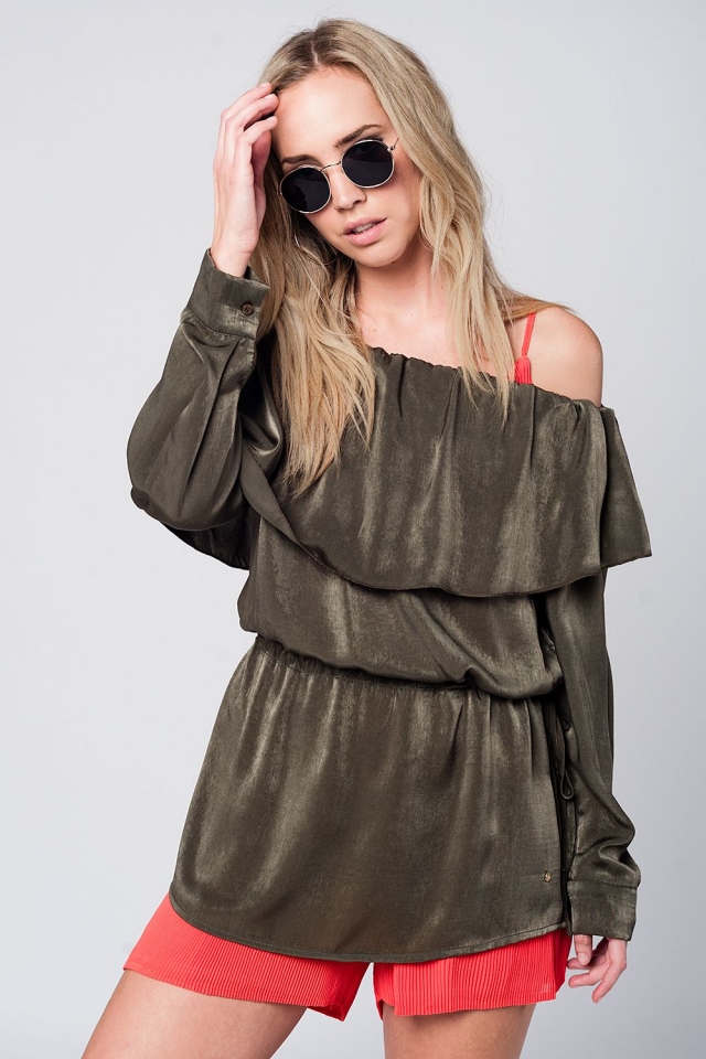 Soft green blouse with drawstring