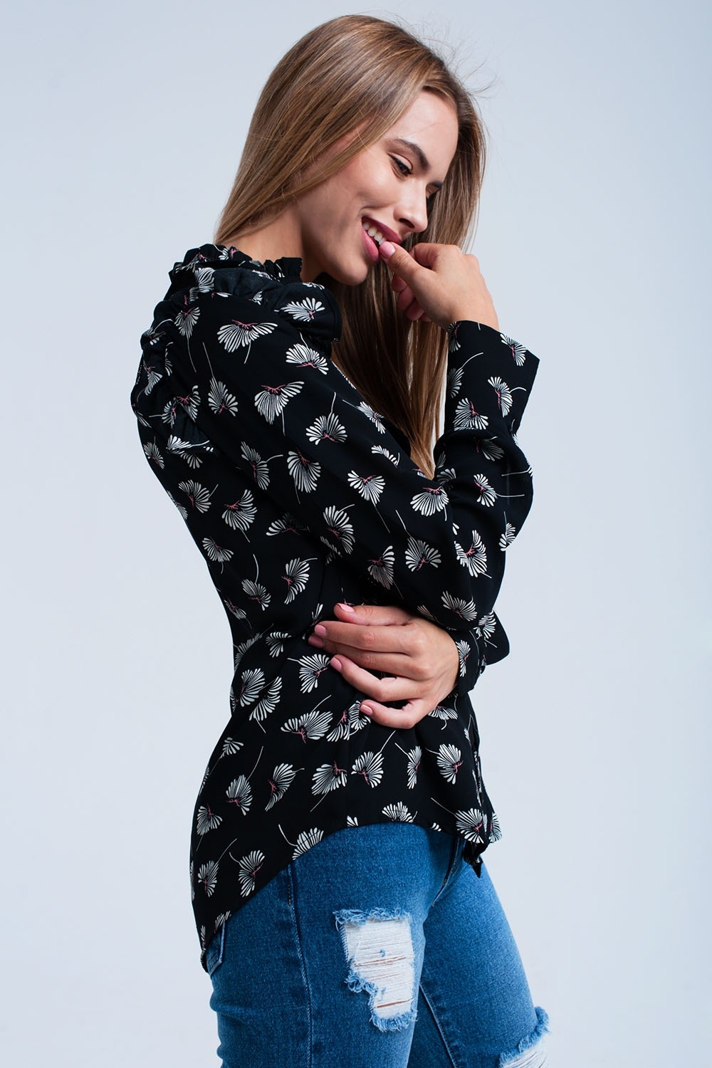 Camisa estampado floral negra