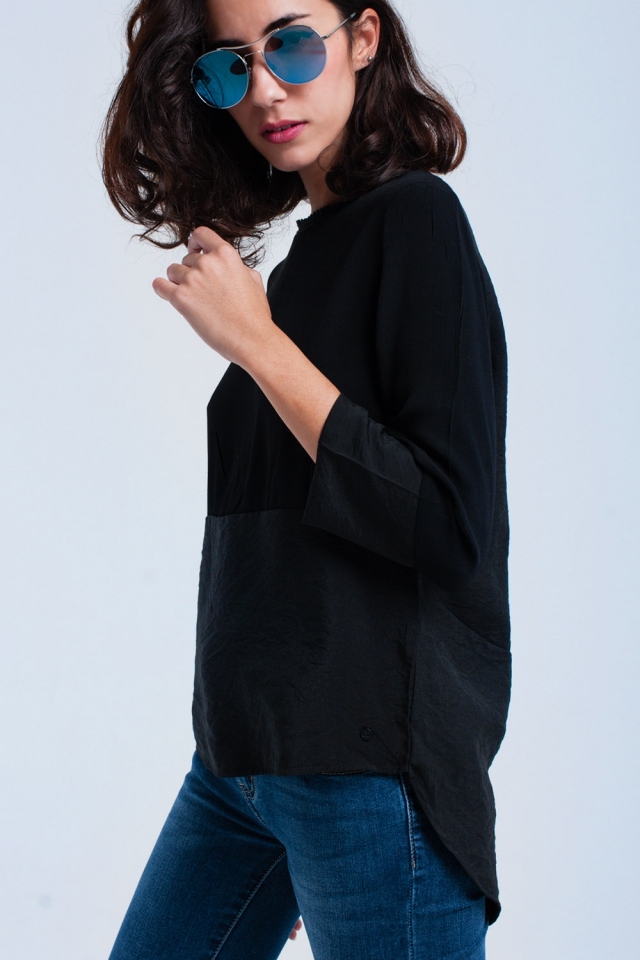 Black mixed shirt with crochet detail