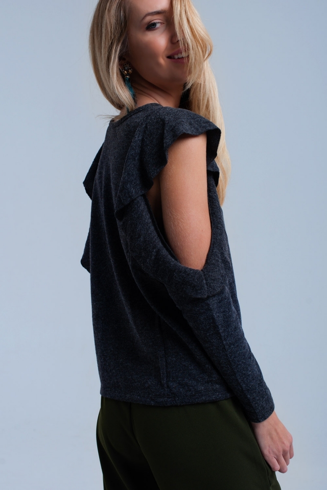 Gray top with volant and open detail