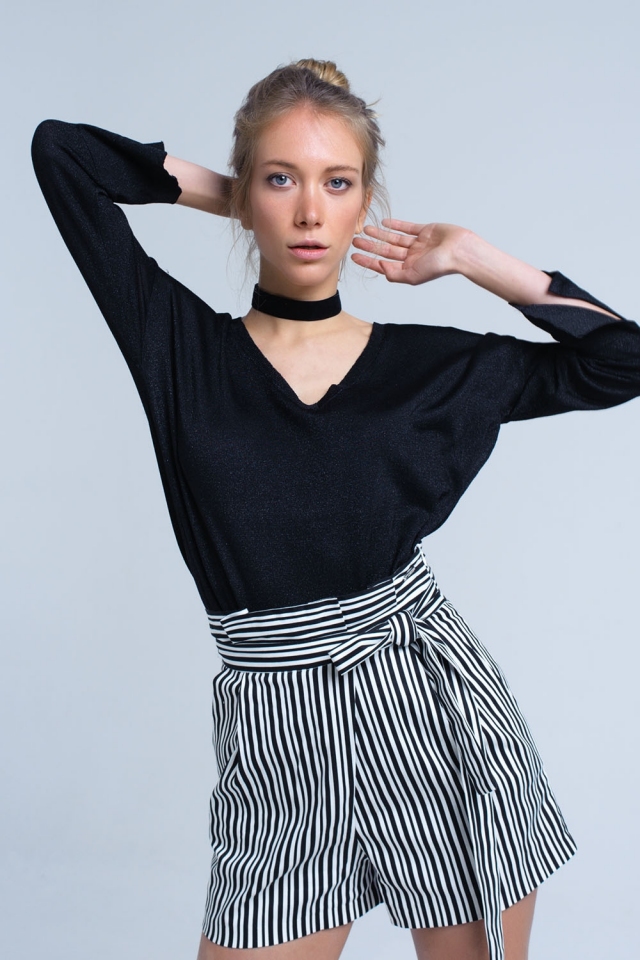 Black knit sweater with gold lurex detail