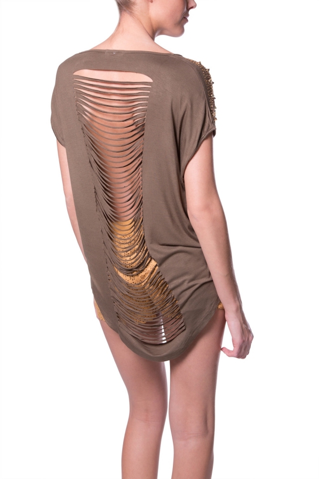 Stud shoulders cutouts tee
