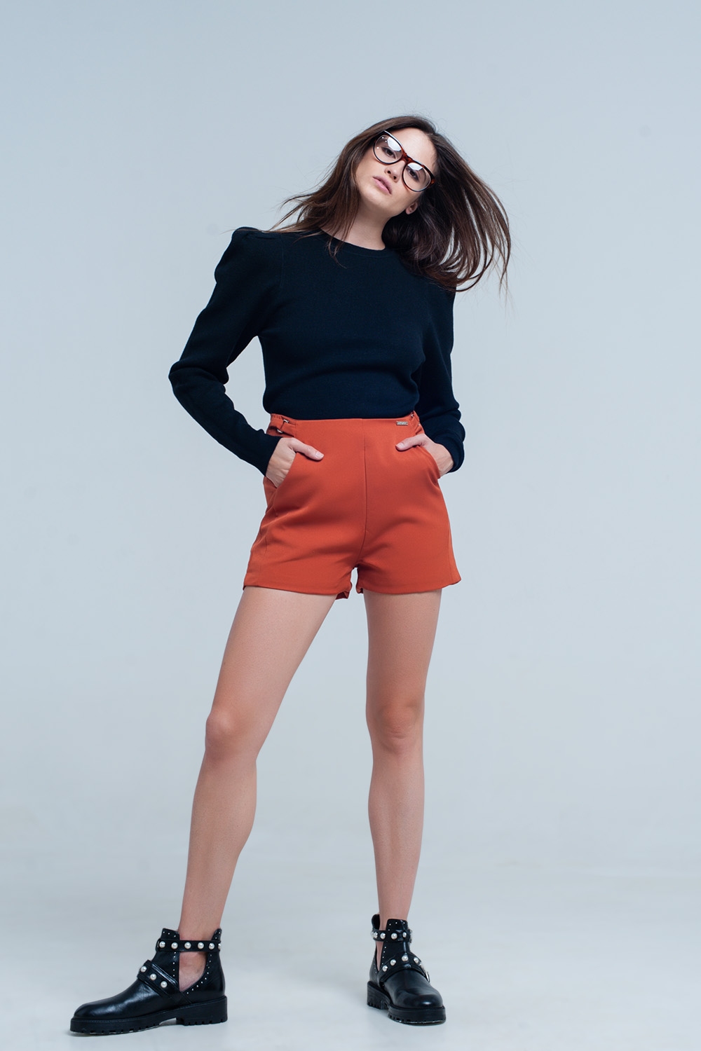 High waist orange shorts