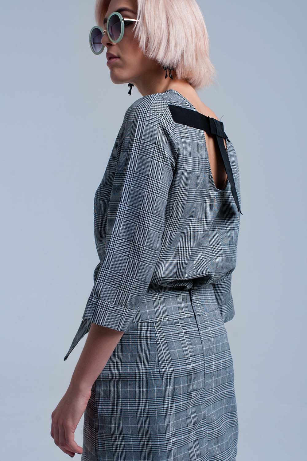 Top de tartán gris con cintas Top de tartán gris con cintas