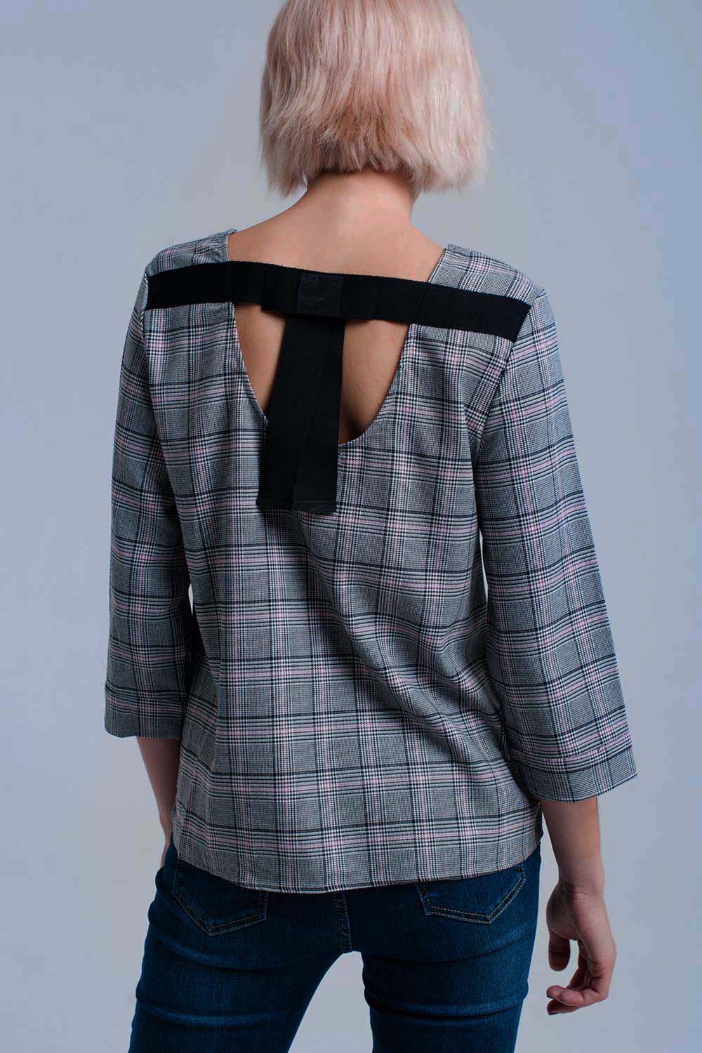 Top de tartán rosa con cintas Top de tartán rosa con cintas