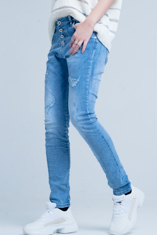 Beschadigde Boyfriend Jeans met Knopen