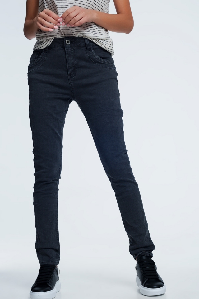 jean skinny gris avec entrejambe bas