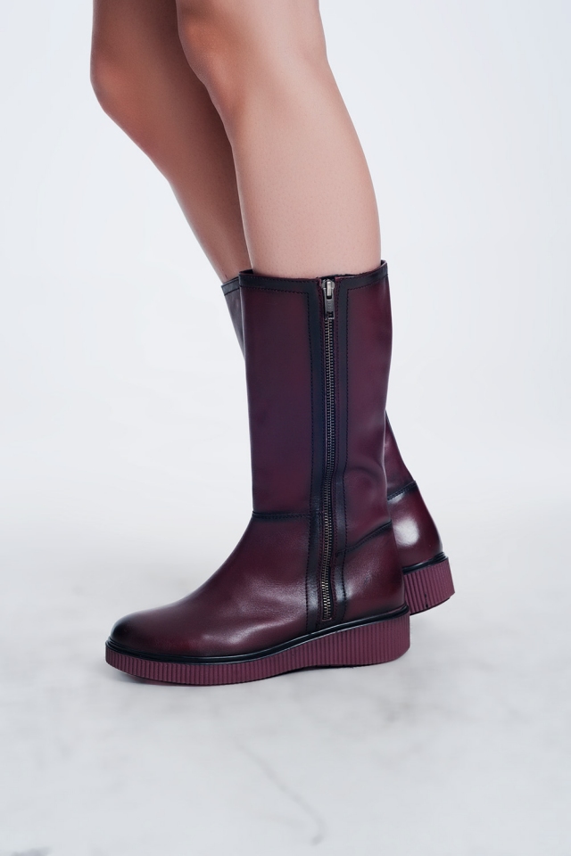 bottes zippées épaisses en Bordeaux