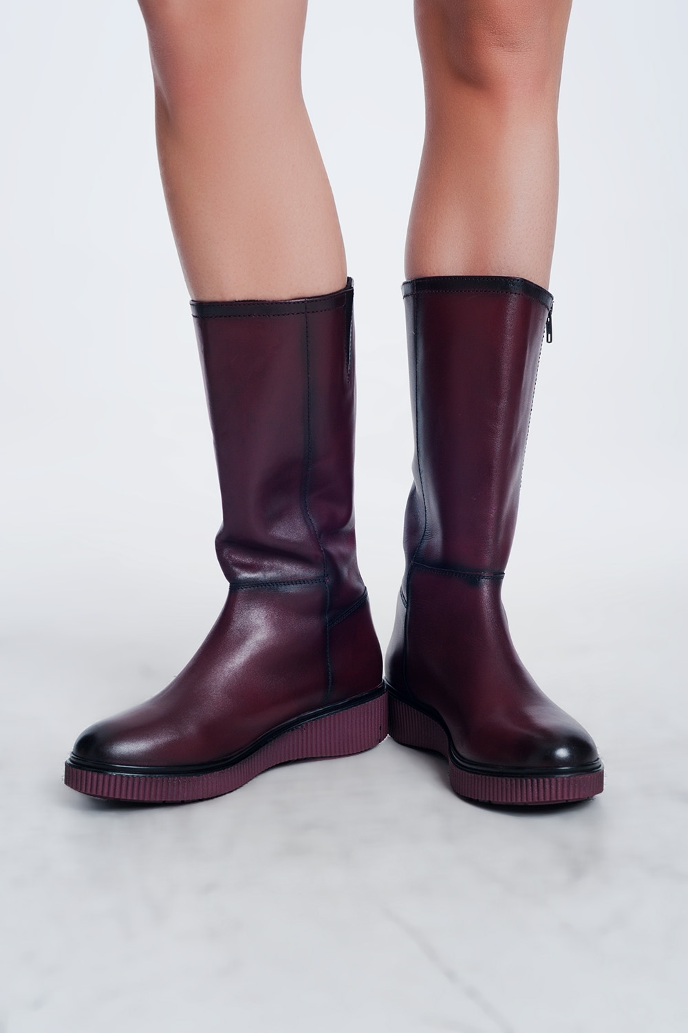 Botas con cremallera gruesos en granate Botas con cremallera gruesos en granate