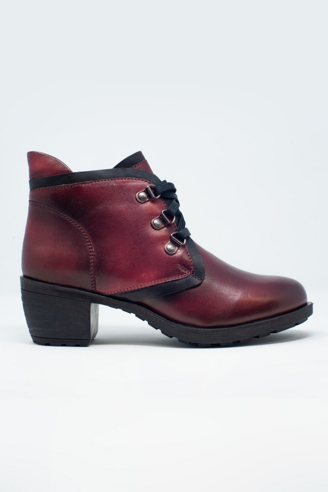 Stivaletti stringati in pelle bordeaux