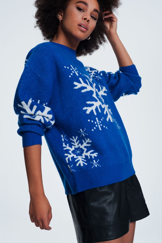 Camisola de Natal com flocos de neve em azul