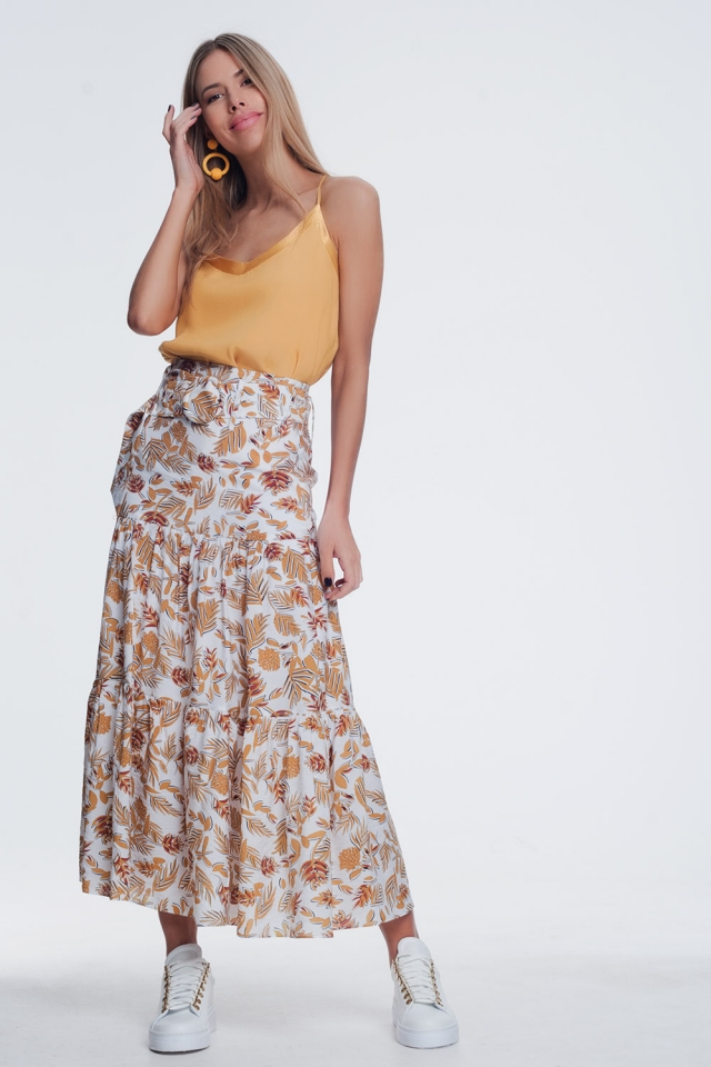 Midi-rok met jungle-bloemenprint