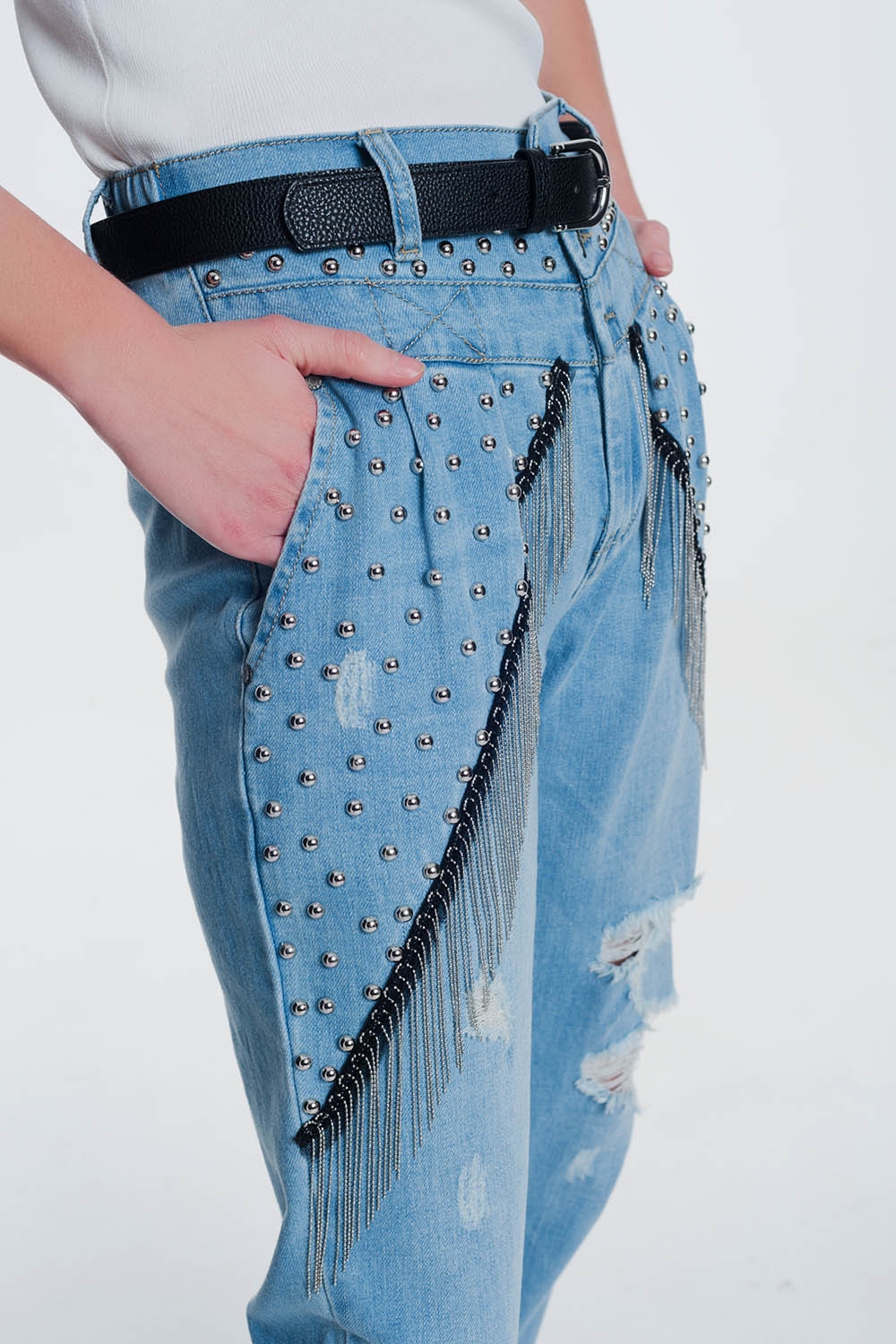 vintage vaqueros anchos con tachuelas y cadenas vintage vaqueros anchos con tachuelas y cadenas