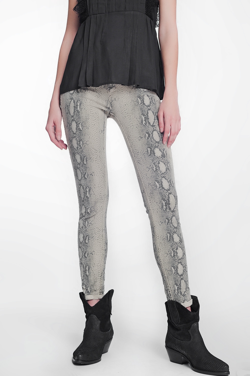 Pantalon estampado serpiente reversible en beige Pantalon estampado serpiente reversible en beige