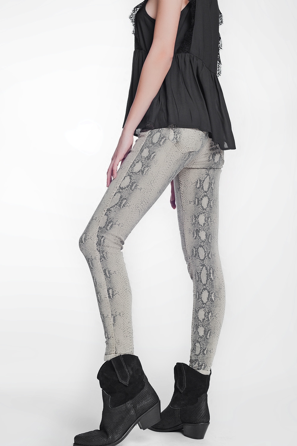 Pantalon estampado serpiente reversible en beige Pantalon estampado serpiente reversible en beige
