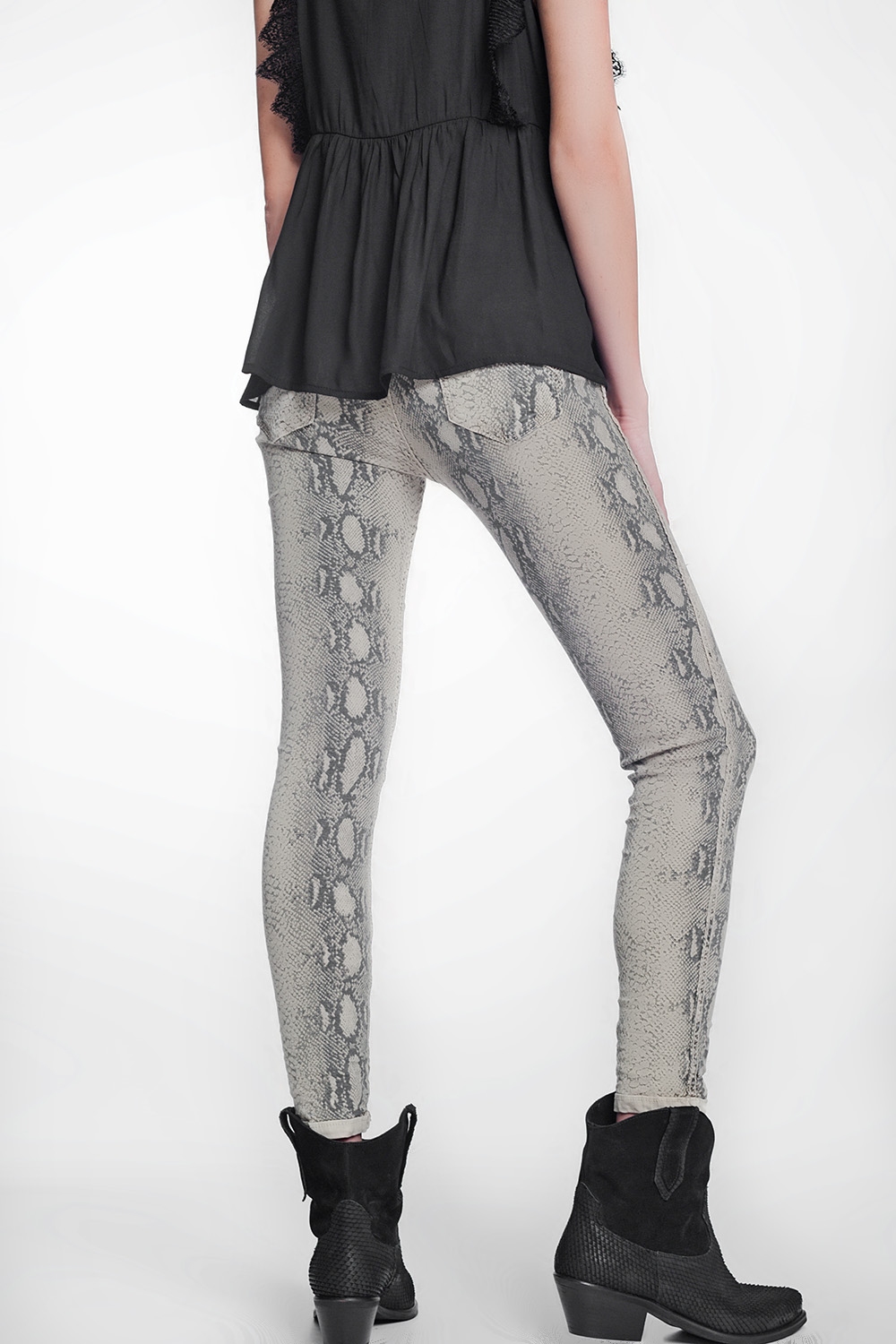 Pantalon estampado serpiente reversible en beige Pantalon estampado serpiente reversible en beige