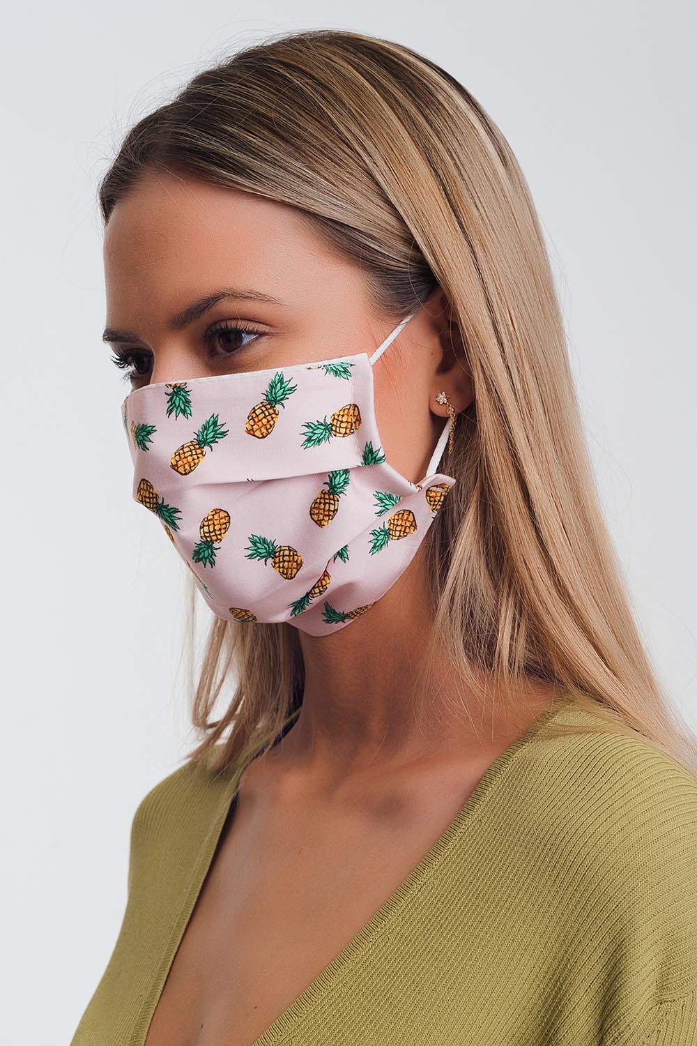 Paquete 5 Unidades Mascarilla Rosa Estampado Pi&ntilde;a