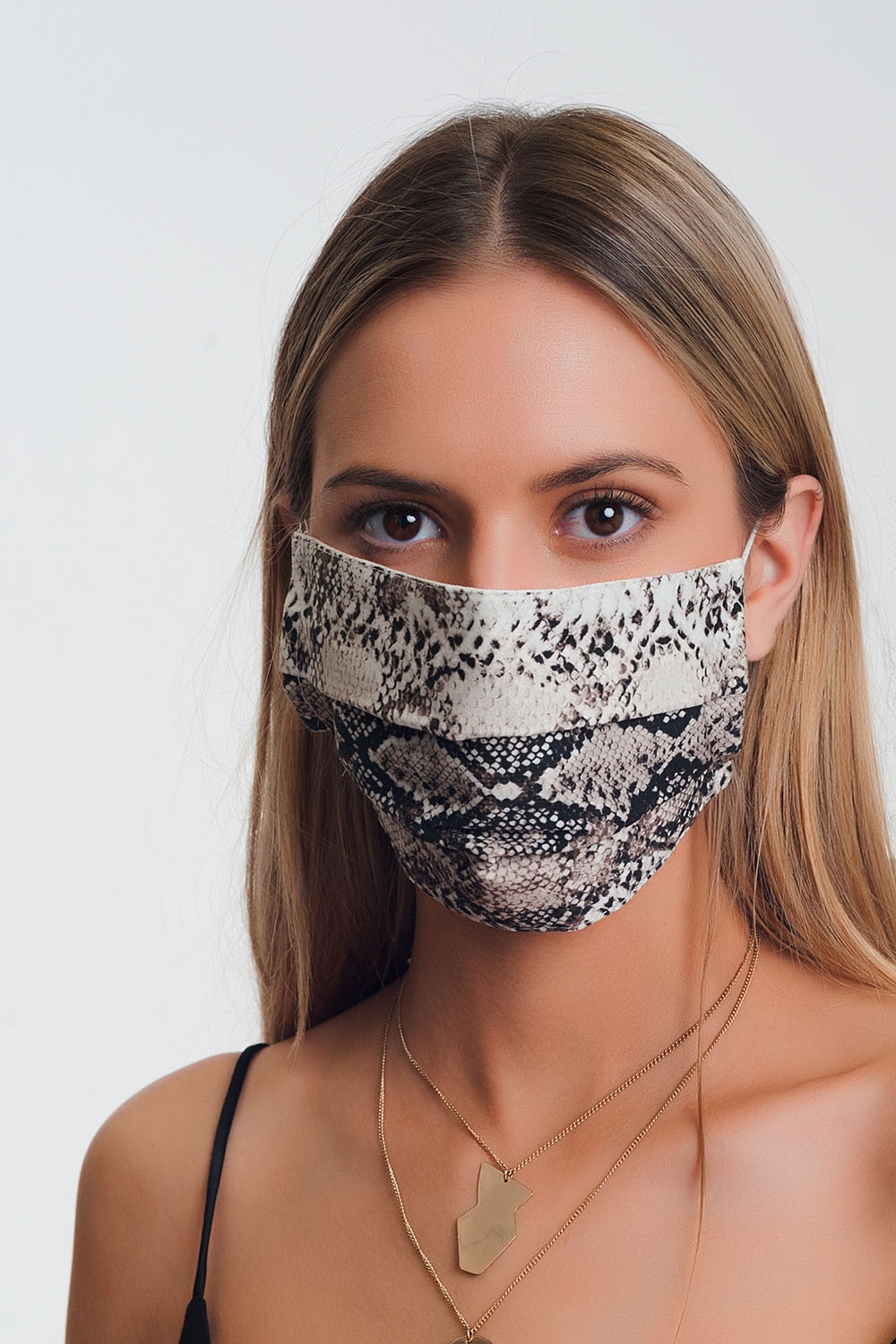 Paquete de 5 unidades Mascarilla beige estampado de serpiente