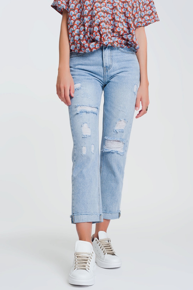 ripped straight fit jeans in light denim