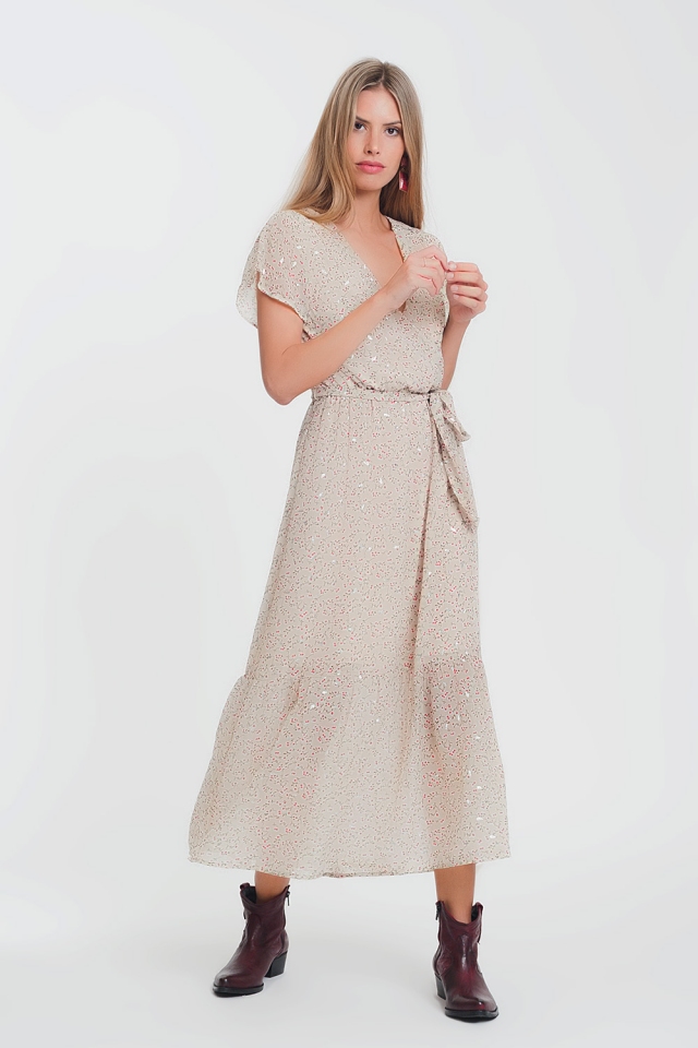 Maxi dress with tie waist in ditsy floral