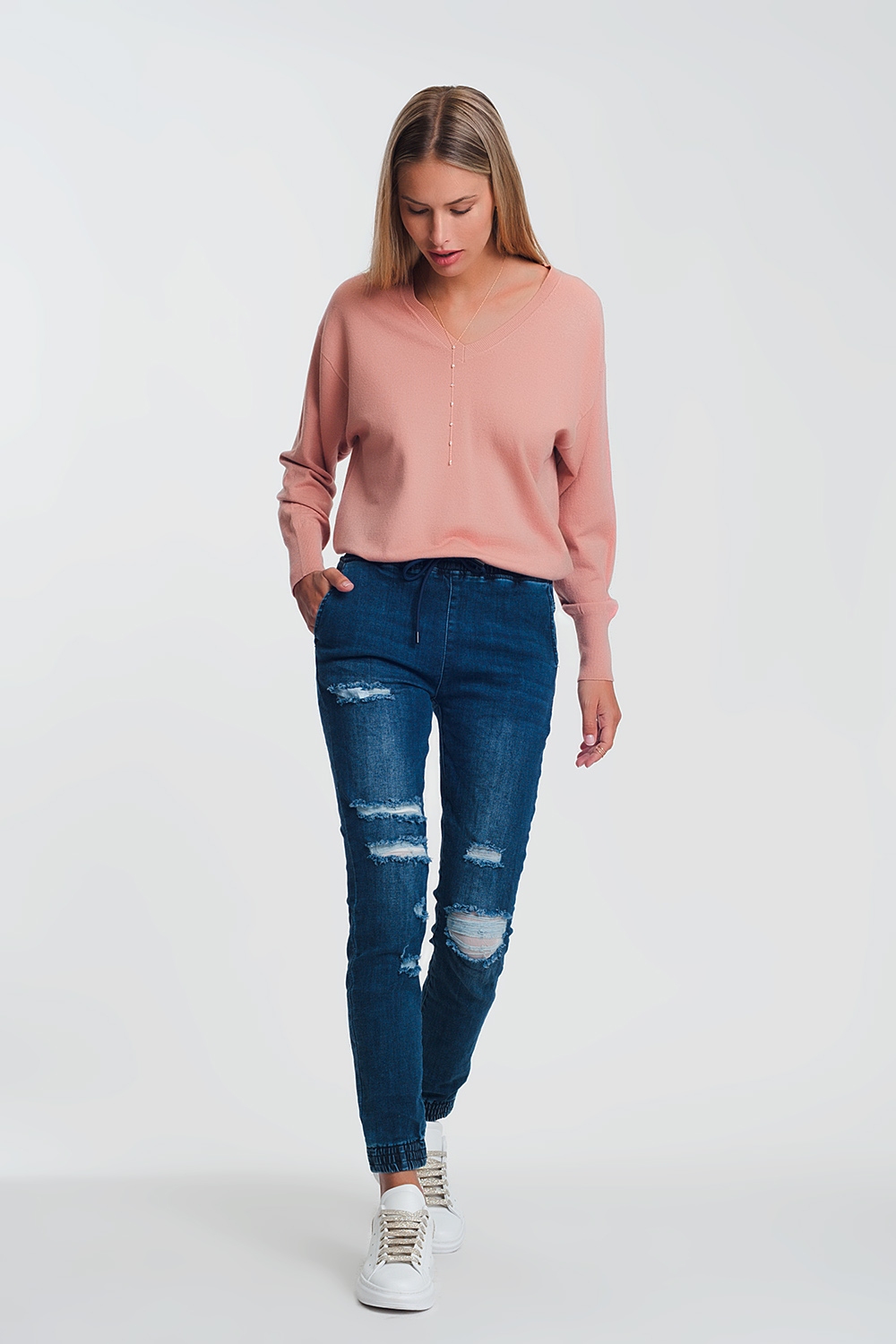 Vaqueros ligeros estilo joggers azul oscuro Vaqueros ligeros estilo joggers azul oscuro