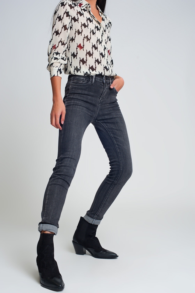 Skinny jeans met hoge taille en zwarte wassing