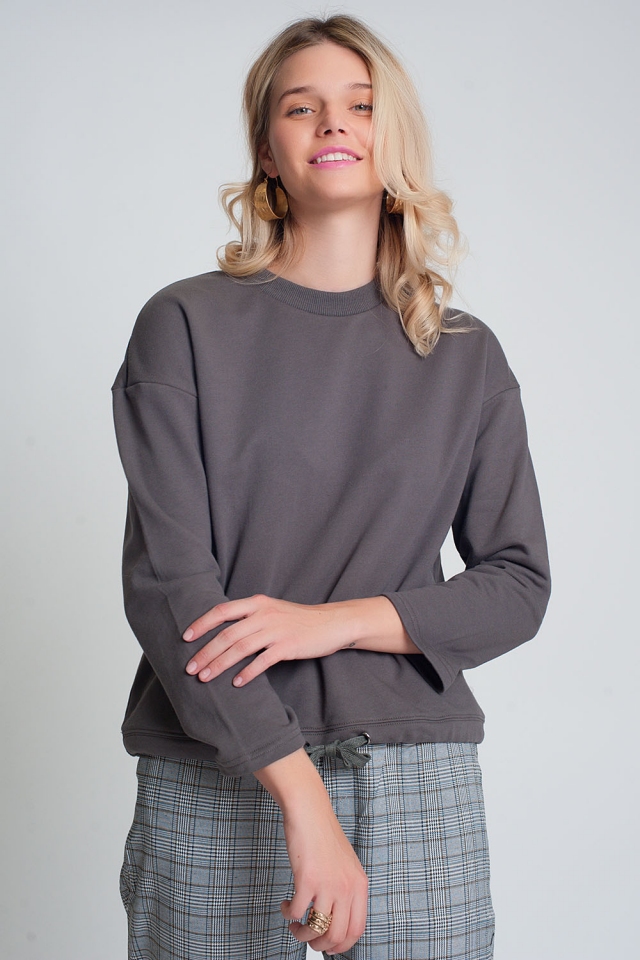 Katoenen trekkoordsweater in grijs