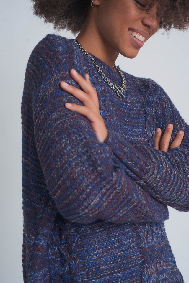 Round neck cable jumper in purple