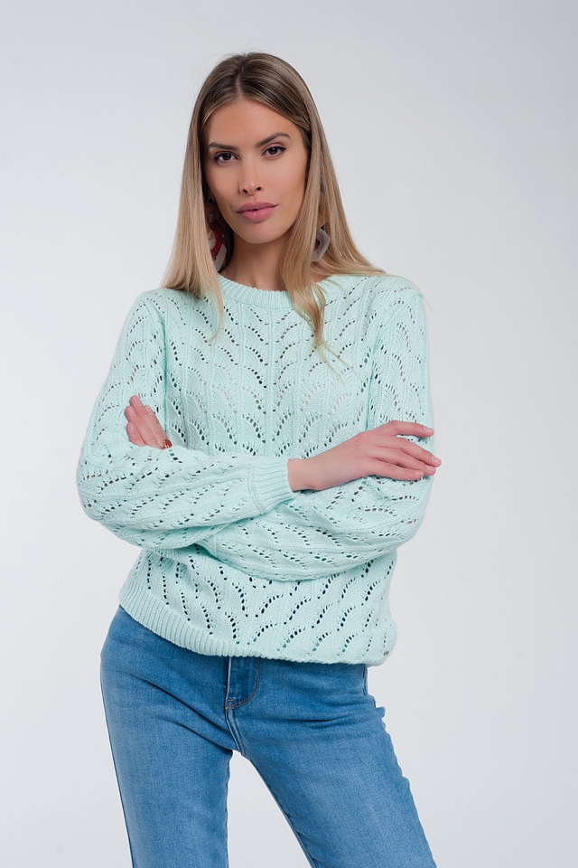 Crochet jumper in turquoise