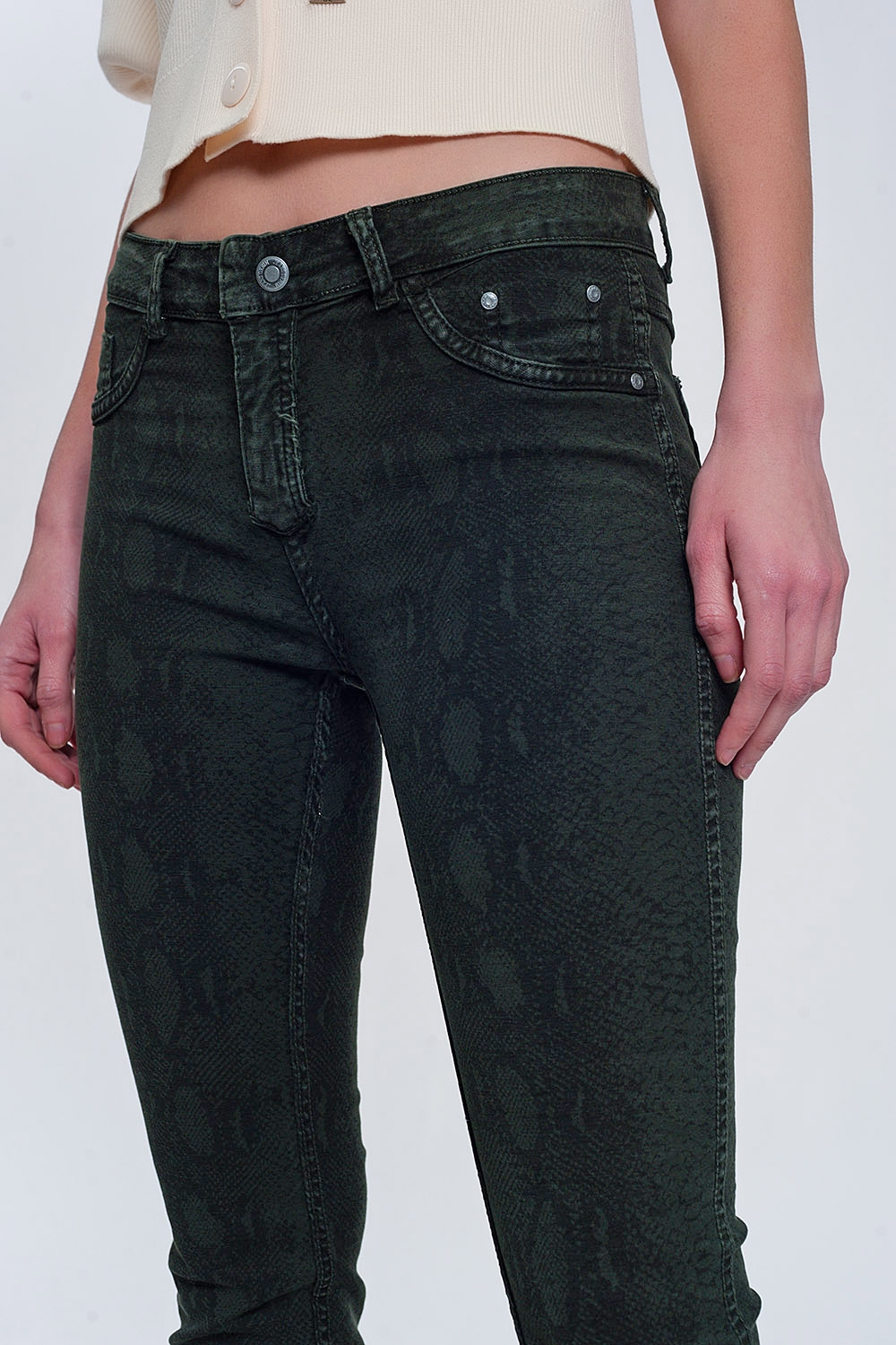 Pantalon estampado serpiente reversible en caqui Pantalon estampado serpiente reversible en caqui