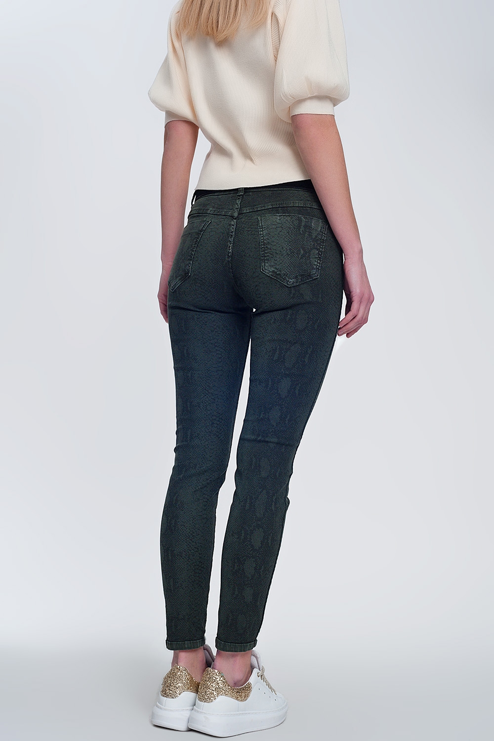 Pantalon estampado serpiente reversible en caqui Pantalon estampado serpiente reversible en caqui