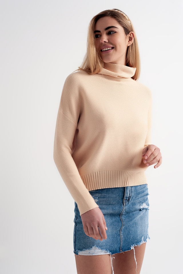 Oversized jumper with cowl neck in beige