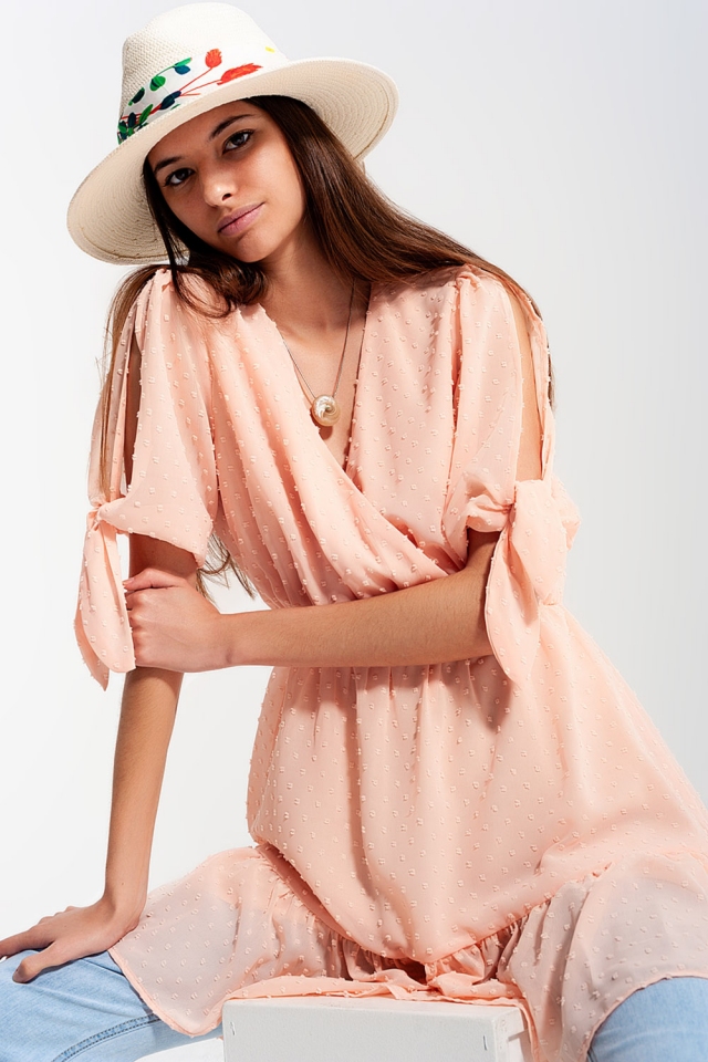 Mini-jurkje met bindceintuur in Roze