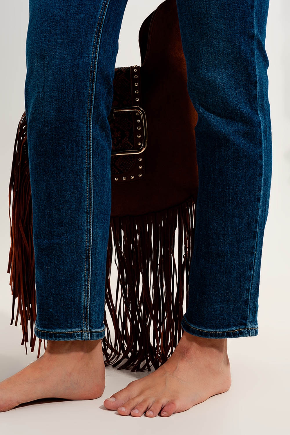 Jeans ajustados de talle alto en azul oscuro con elástico de alta calidad Jeans ajustados de talle alto en azul oscuro con elástico de alta calidad