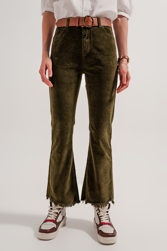 Flare corduroy pants in green