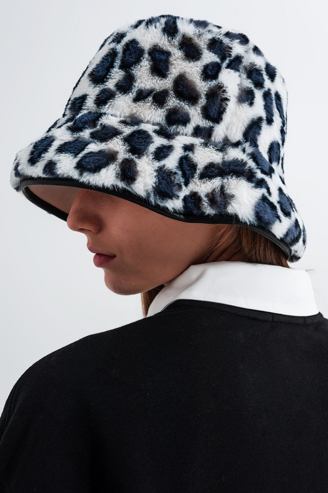 Bucket hat met dierenprint in grauw
