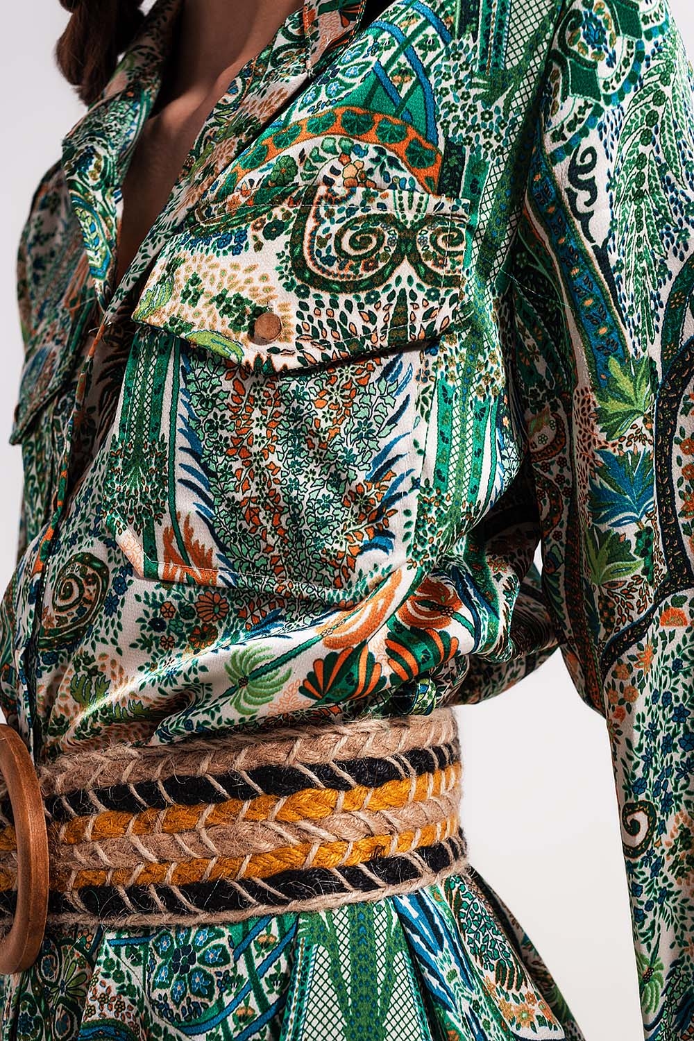Vestido largo con estampado de cachemir verde