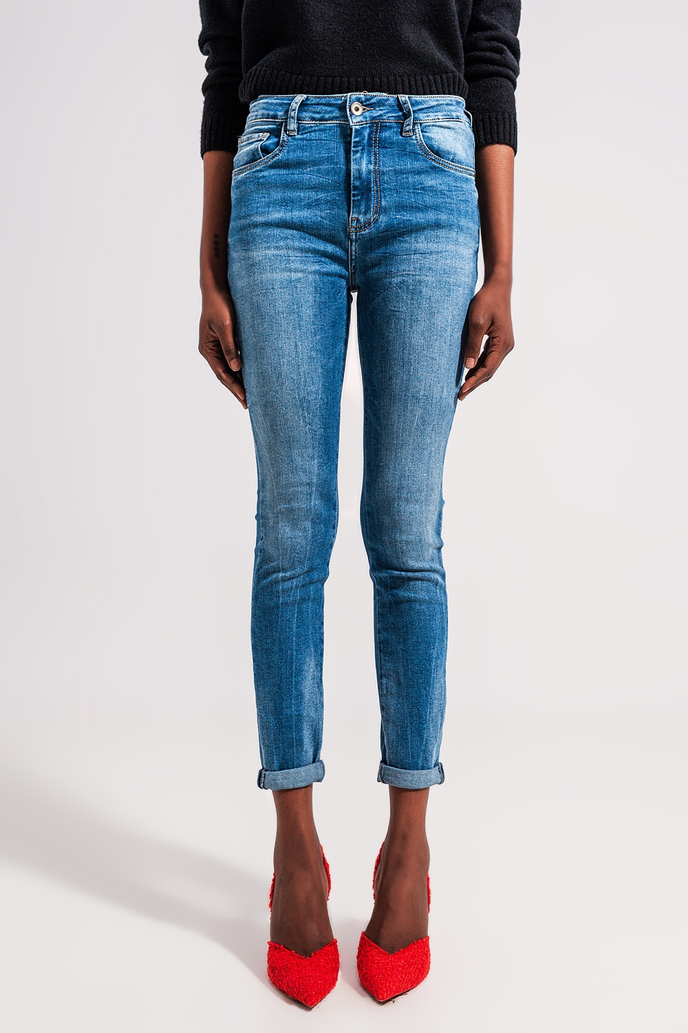 Vaqueros azul medio skinny mezcla de algodón elastico Vaqueros azul medio skinny mezcla de algodón elastico