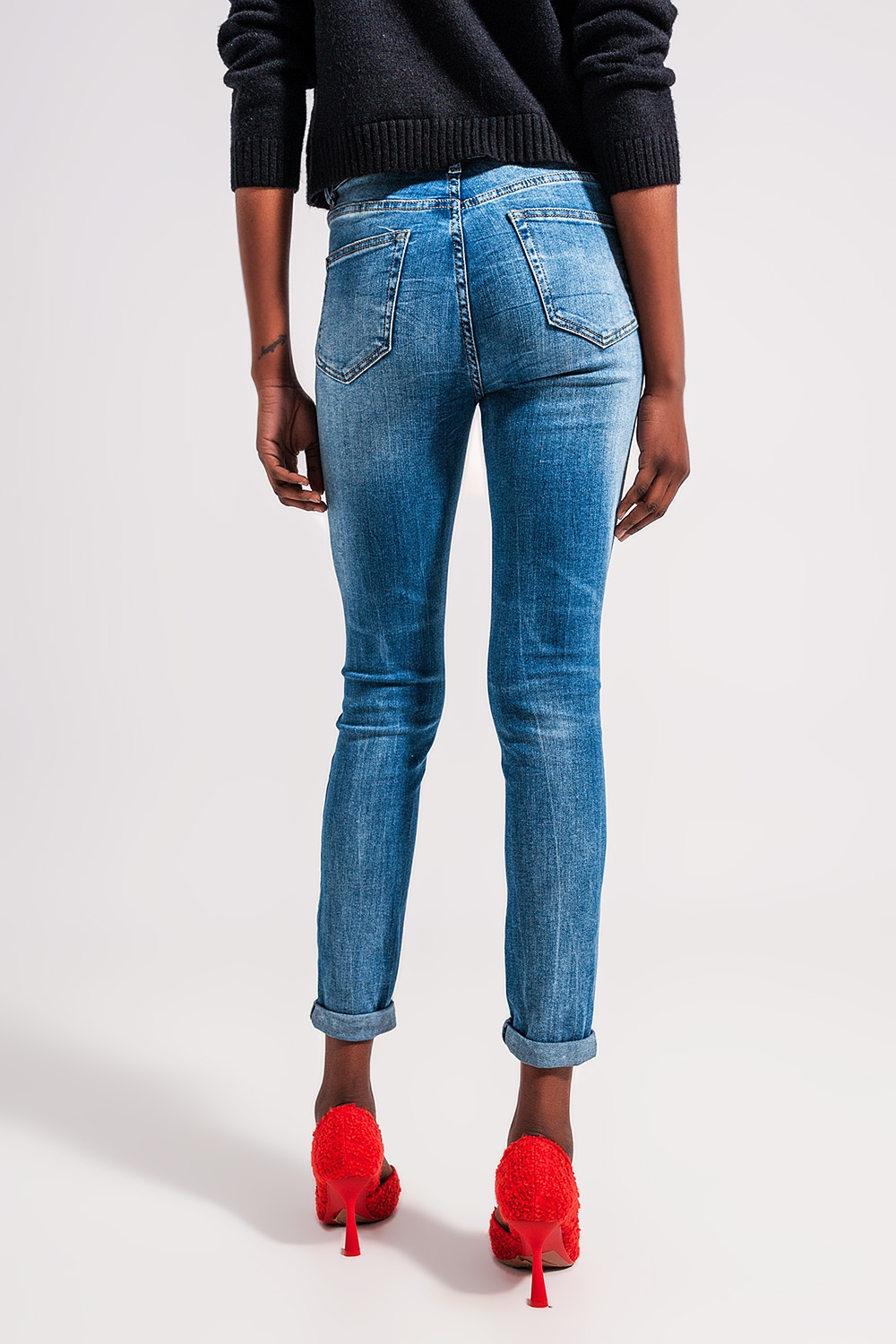 Vaqueros azul medio skinny mezcla de algodón elastico Vaqueros azul medio skinny mezcla de algodón elastico